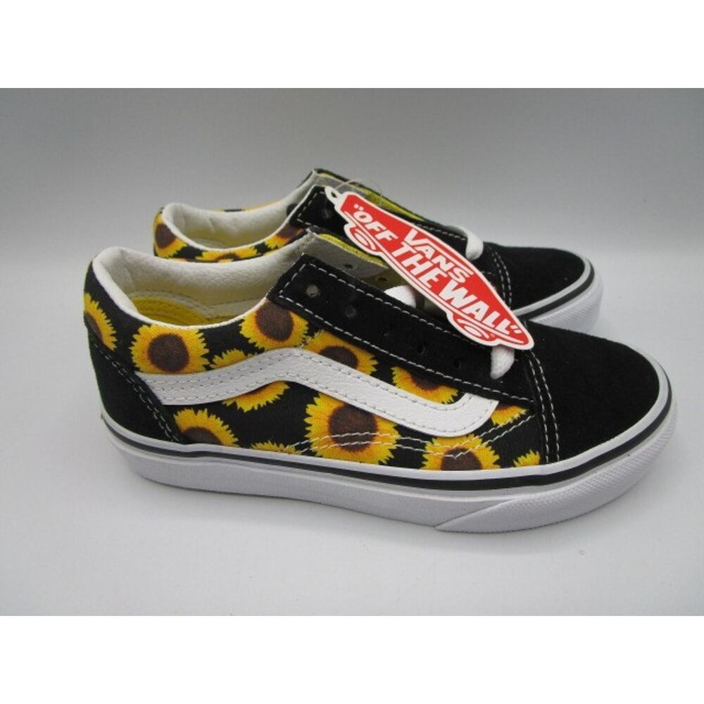 Vans "Off The Wall" Youth Size 12K Sunflower Print Low Top Shoes Skate Lace Up